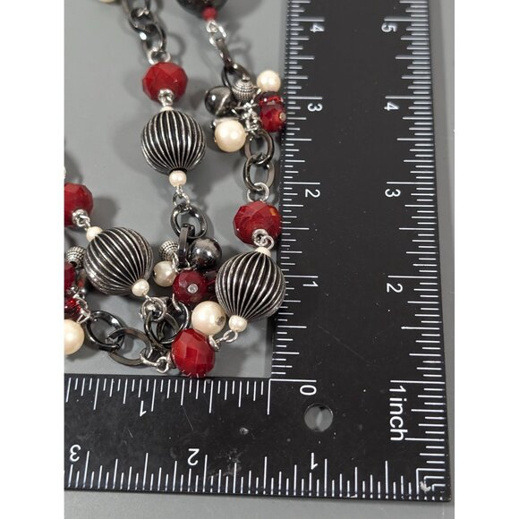 Premier Designs Gunmetal Red Bead Faux Pearl Double Layer Necklace Goth 20" - Picture 8 of 8